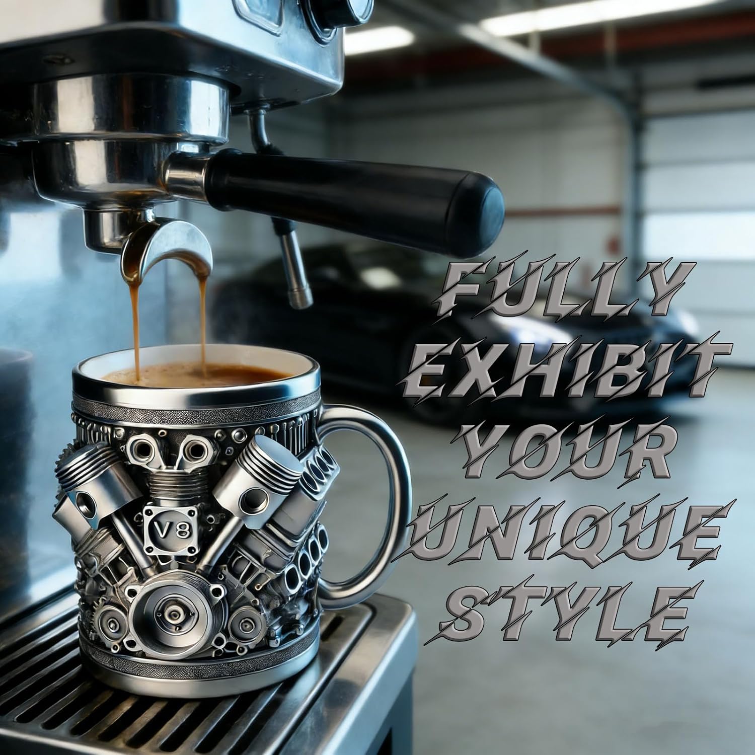 V8 Engines Design Stainless Steel, 15oz Coffee Mug - Chomic E-Shop