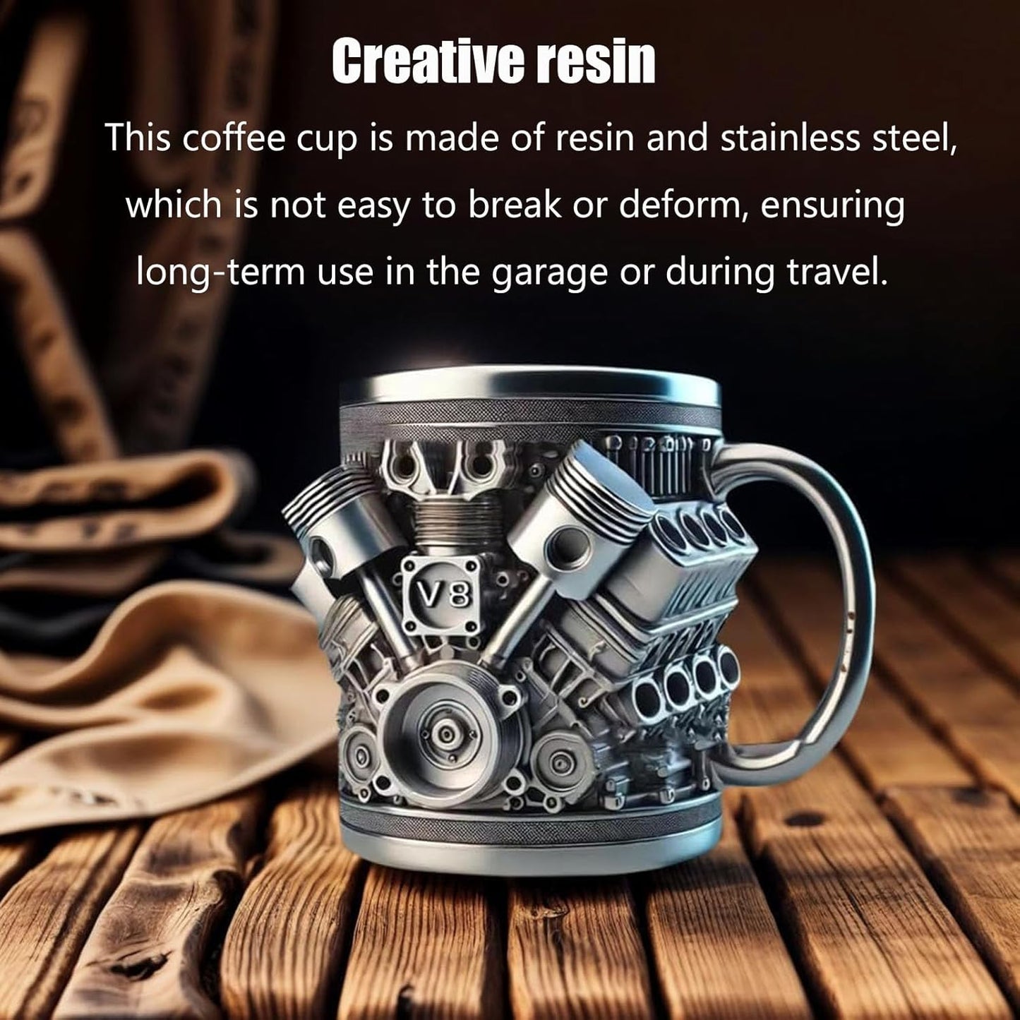 V8 Engines Design Stainless Steel, 15oz Coffee Mug - Chomic E-Shop