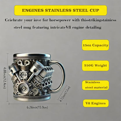 V8 Engines Design Stainless Steel, 15oz Coffee Mug - Chomic E-Shop
