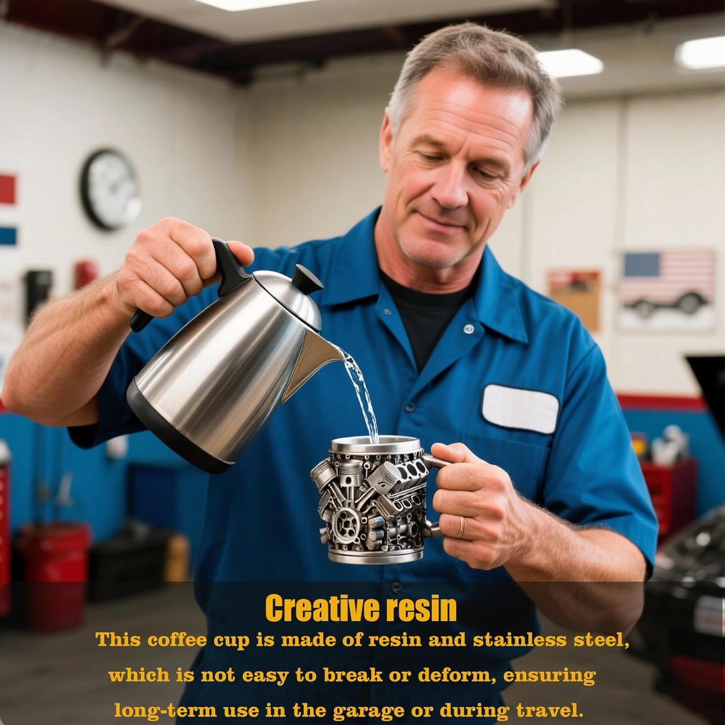 V8 Engines Design Stainless Steel, 15oz Coffee Mug - Chomic E-Shop