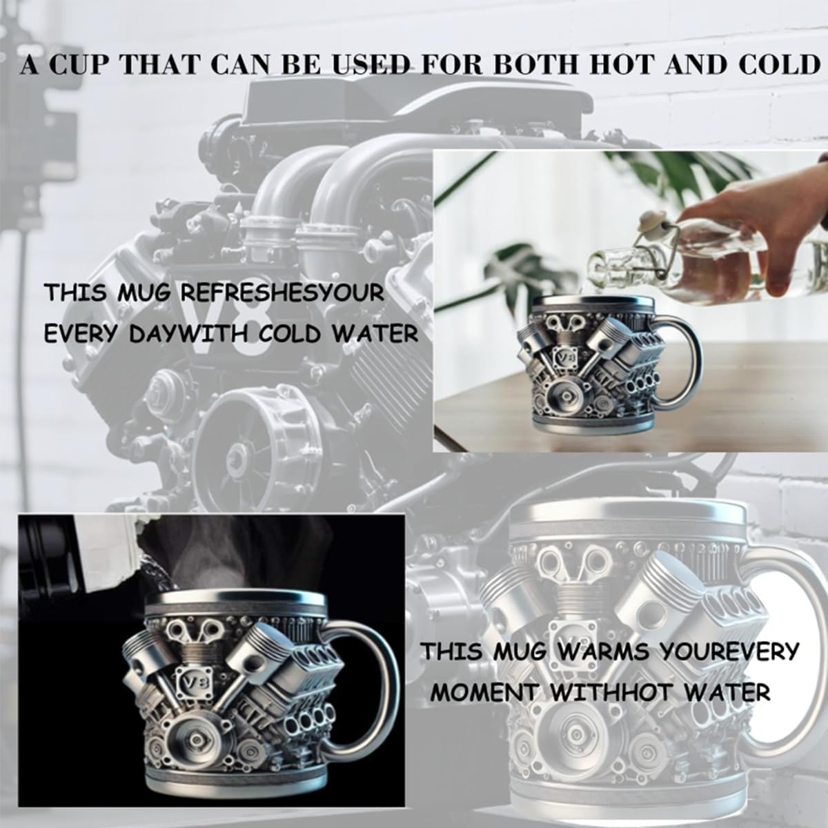 V8 Engines Design Stainless Steel, 15oz Coffee Mug - Chomic E-Shop